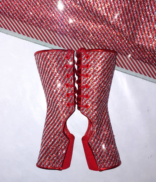 READY MADE Glitter CANDY CANE Short Aerial Boots Size 1