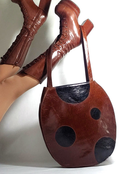 Cartoon Polkadot Tote Bag Chestnut/Black