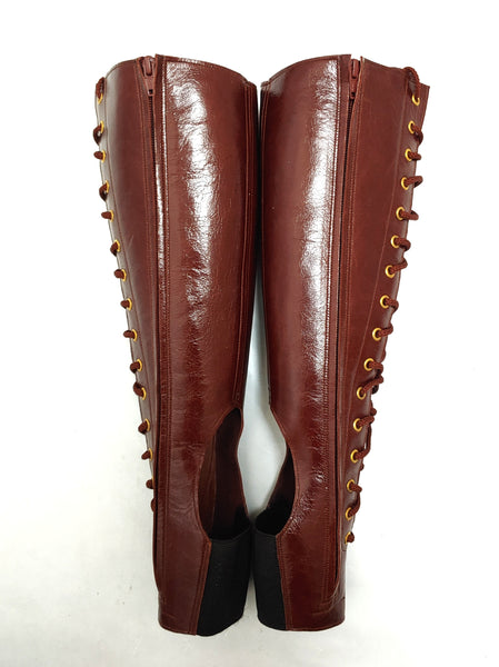 READY MADE Chestnut Aerial boots w/Front lacing and inside ZIP SIZE 2