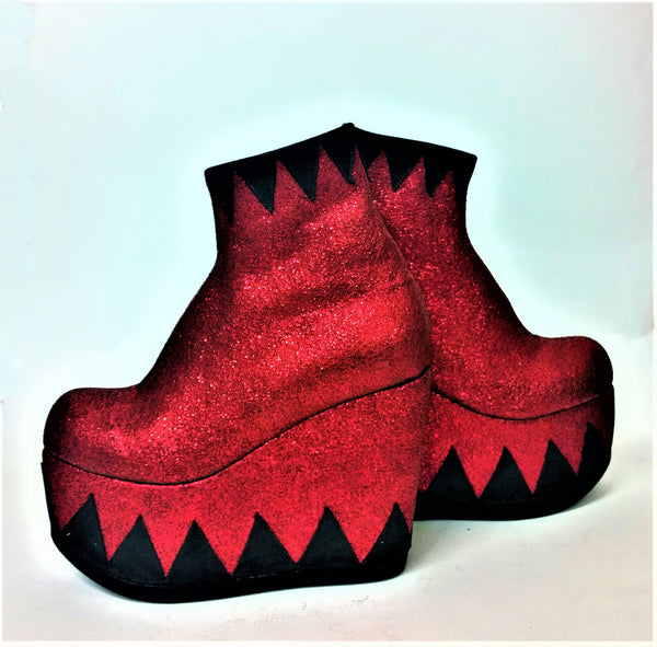 RINGMASTER Ankle Boots in Black and Red Metallic Leather - Platform Wedges