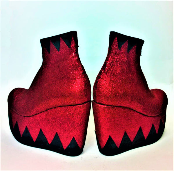 RINGMASTER Ankle Boots in Black and Red Metallic Leather - Platform Wedges