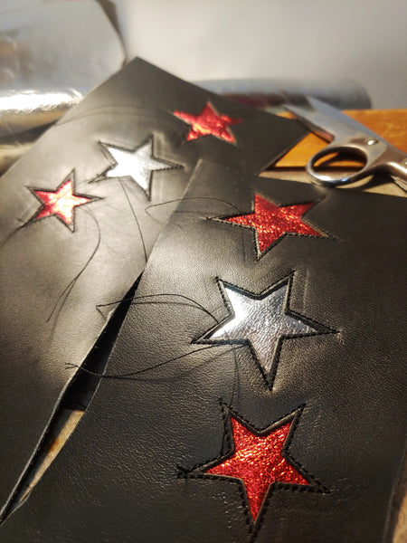 SHORT Stardust Aerial boots w/ Silver & Red Stars + Grip Panel