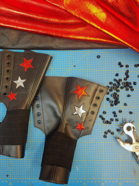 SHORT Stardust Aerial boots w/ Silver & Red Stars + Grip Panel