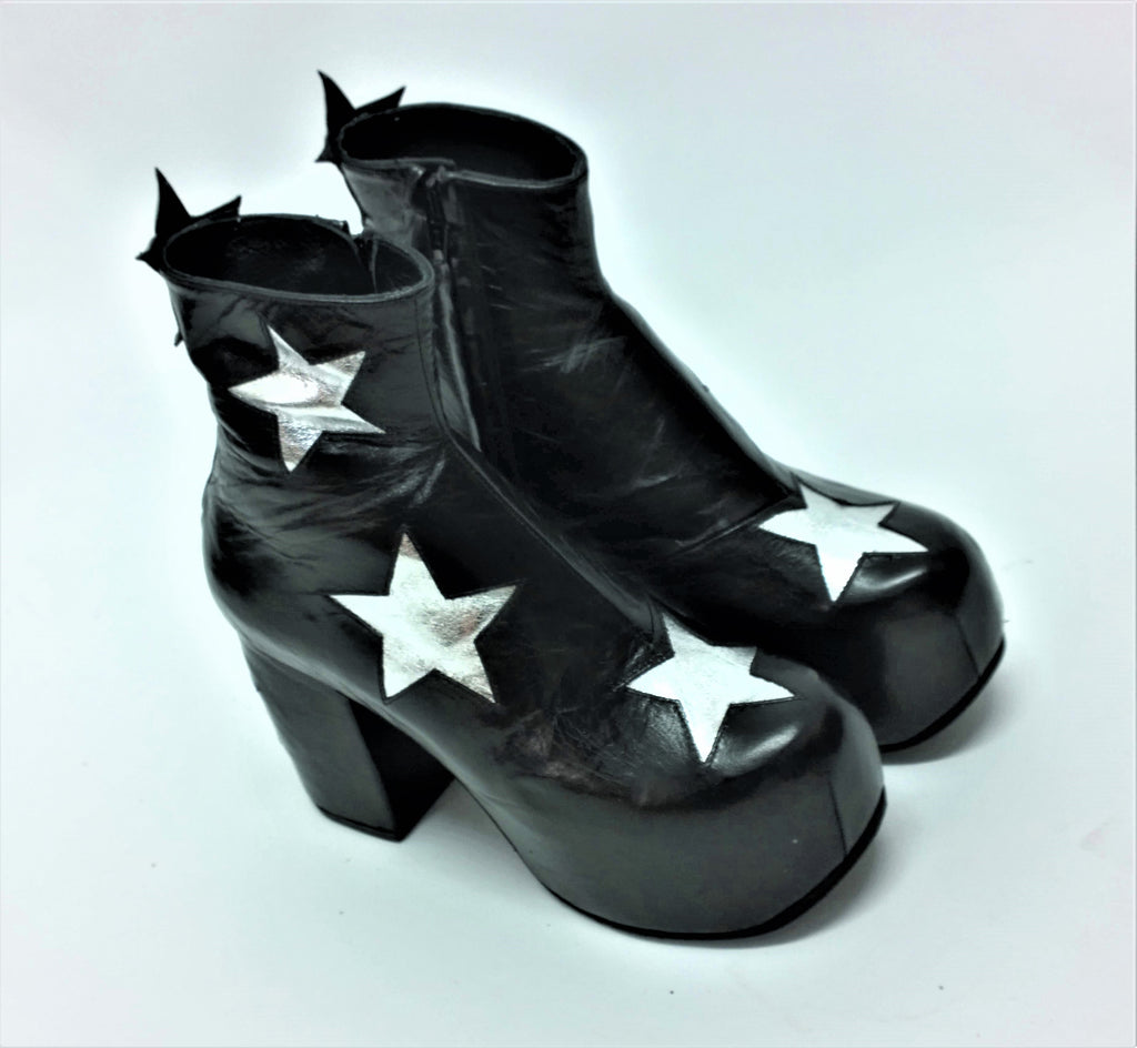 Vegan or Leather STARDUST Platform Ankle Boots Black with Silver